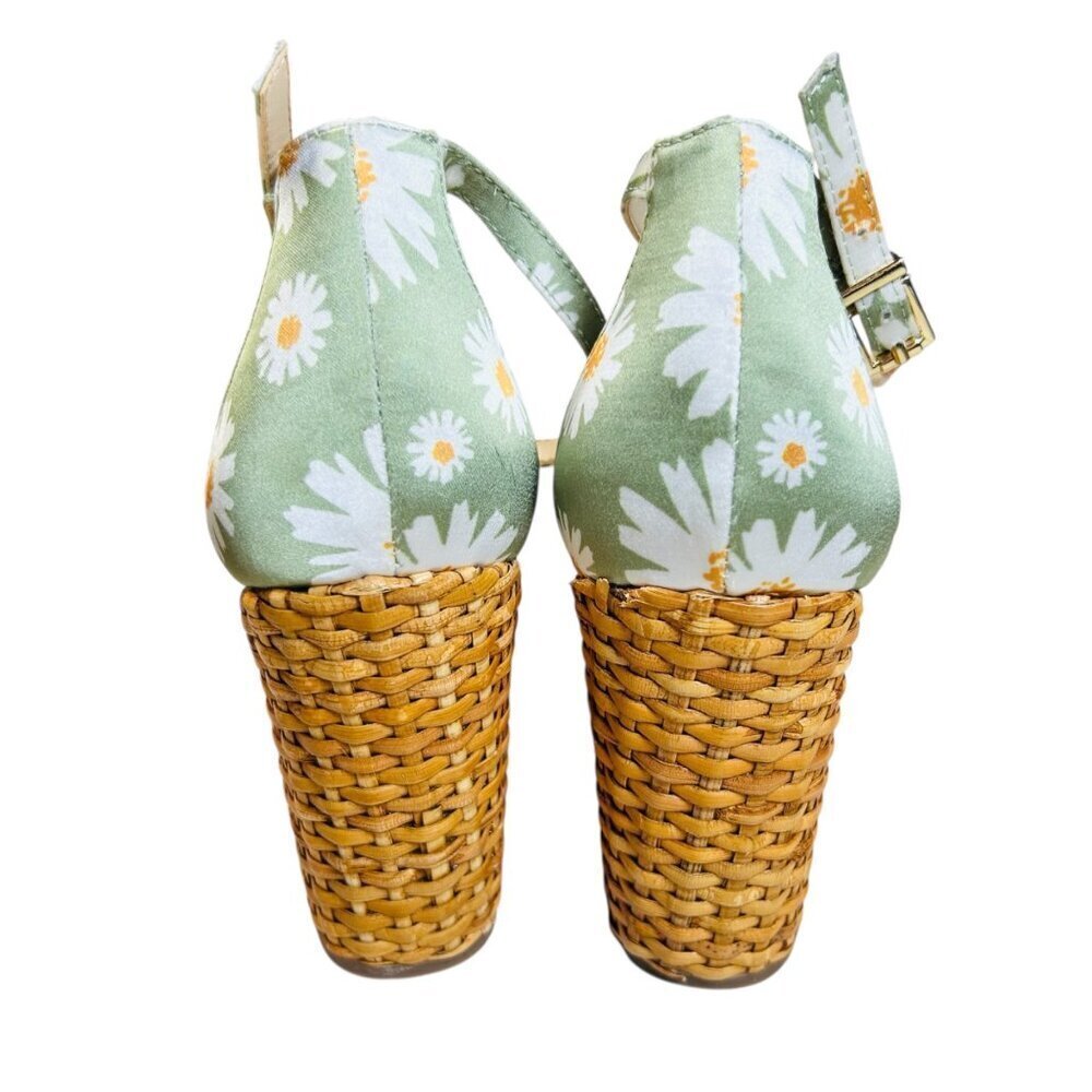Jessica Simpson Delirah 8.5 Floral Wedge Rattan Daisy Picnic Bow Woven Heel - Picture 5 of 8